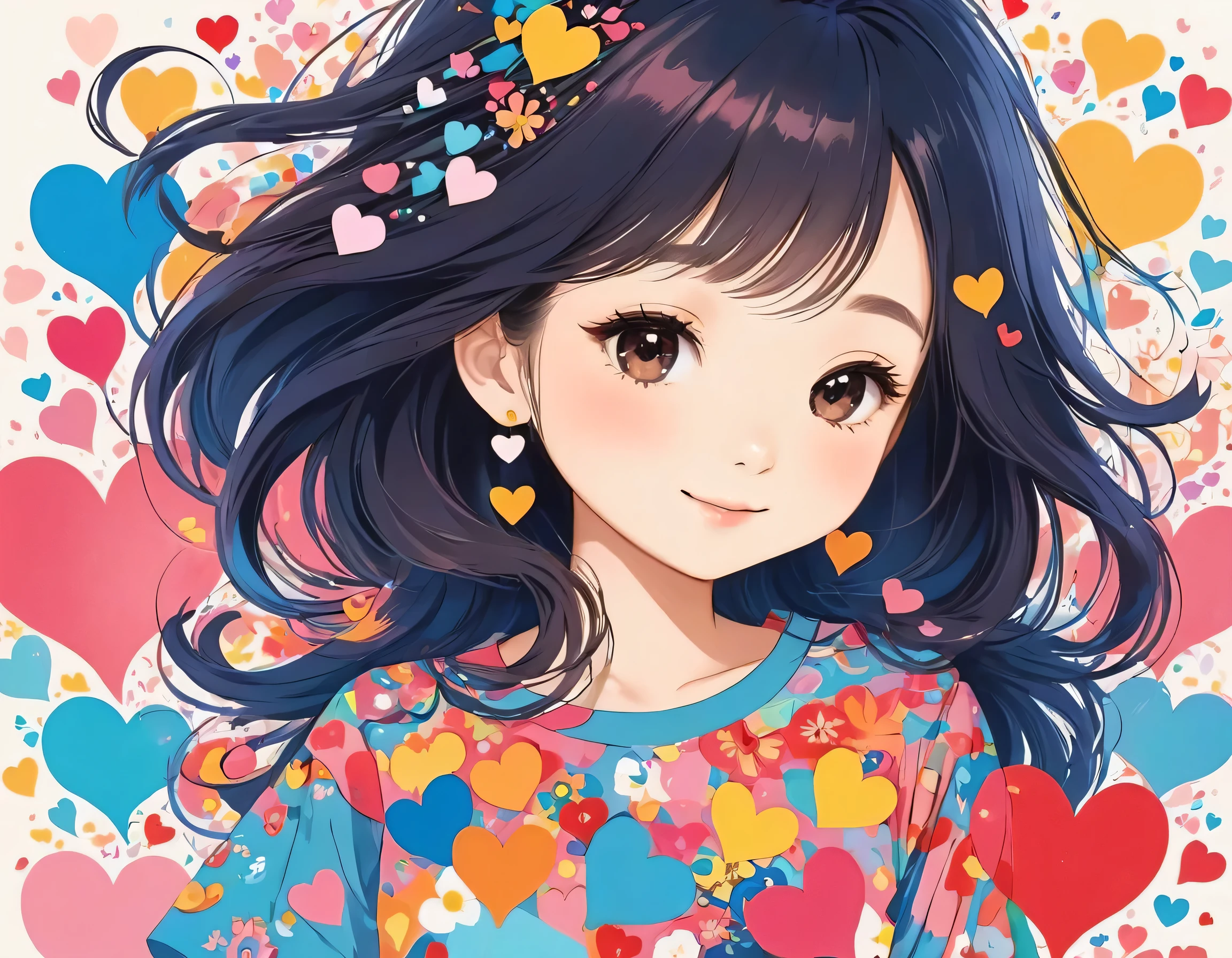 Mai Yoneyama style, Simple Line Initialism，Abstract art, colorful hearts ,(((The most beautiful girl of all time))), (((chibi))), (((Cute amoeba))), nap、best smile