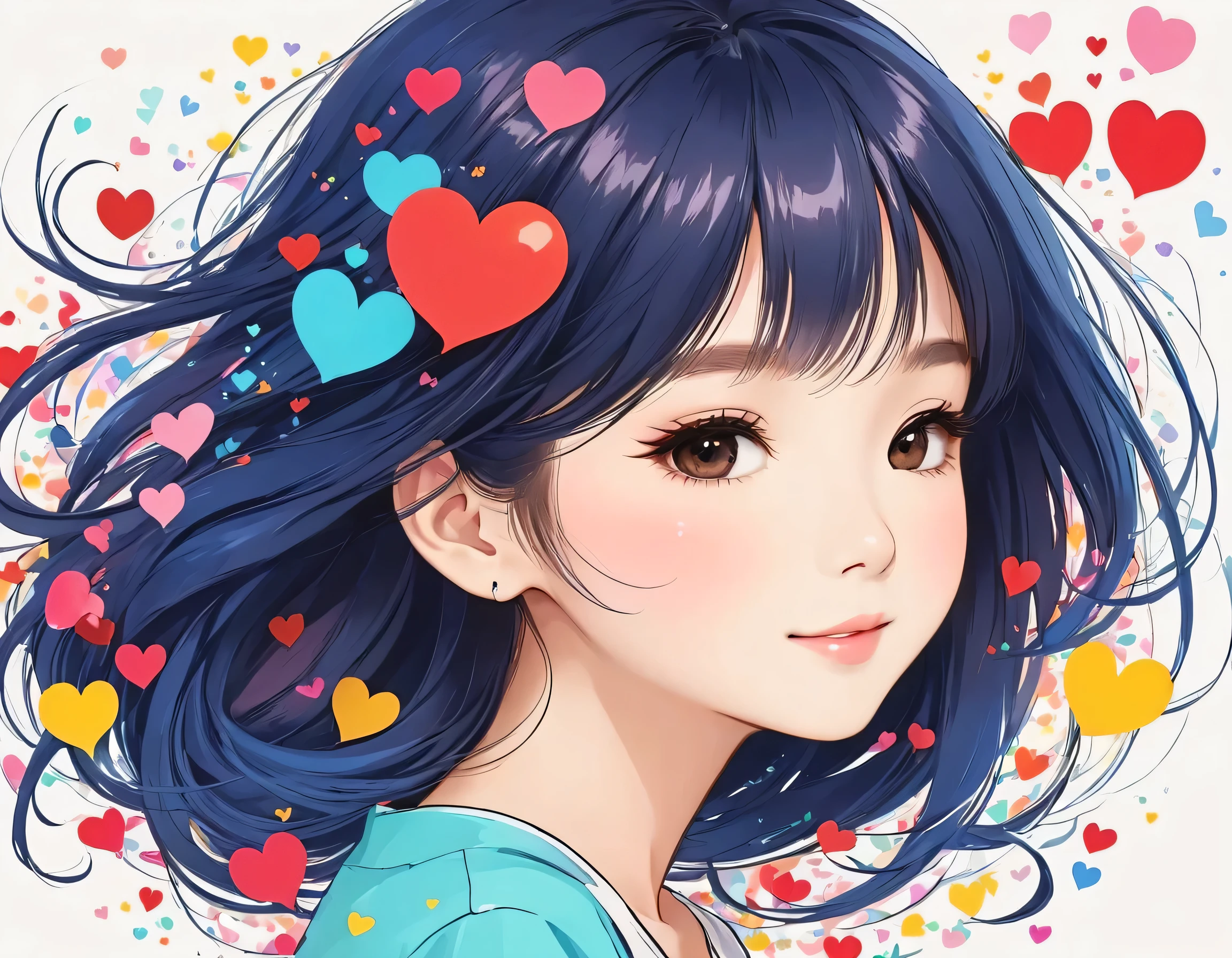 Mai Yoneyama style, Simple Line Initialism,Abstract art, colorful hearts ,(((The most beautiful girl of all time))), (((chibi))), (((Cute amoeba))), nap、best smile