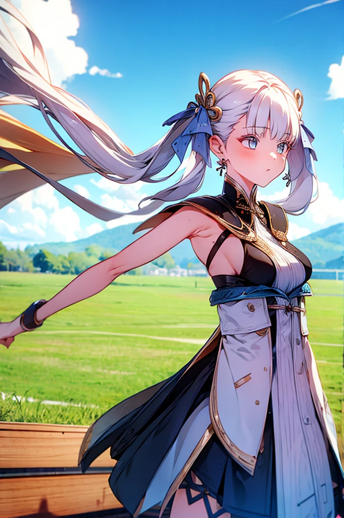 1girl, twintail, white hair,