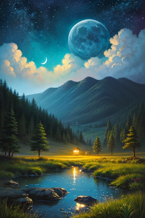 Highest quality、Landscape painting、nature、night景、night、moon、Starry Sky