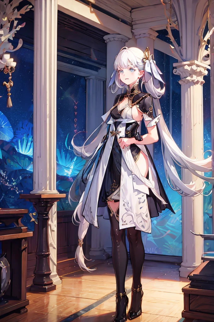 1girl, twintail, white hair, 