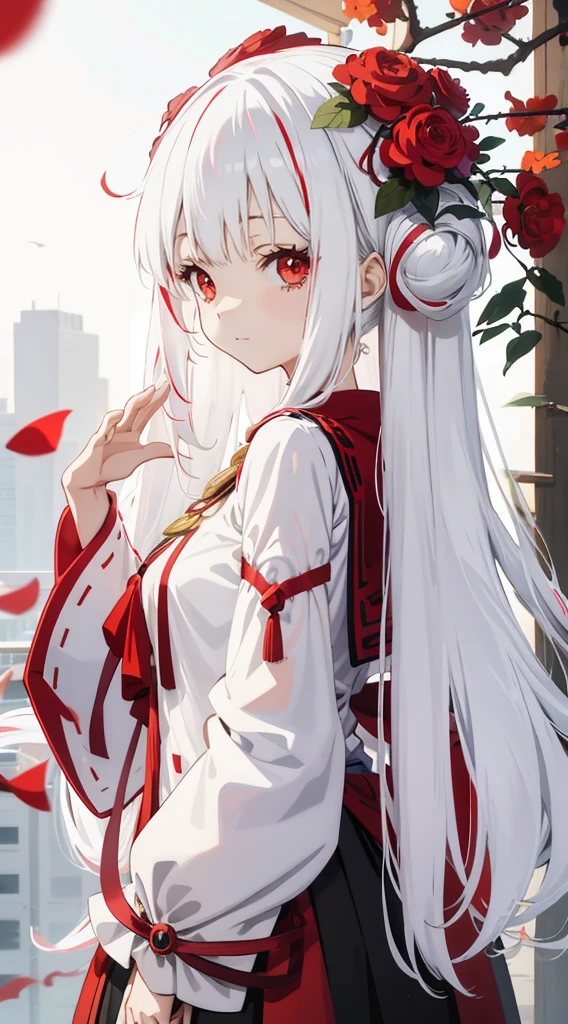 Anime girl with long white hair and red flower in her hair, White-haired God, Anime Style 4k, Best anime 4k konachan wallpaper, Beautiful and detailed anime art, anime art wallpaper 4k, anime art wallpaper 4k, 4K Manga Wallpapers, Anime Art Wallpapers 8K, anime wallpaper 4k, anime wallpaper 4k, Perfect white hair girl