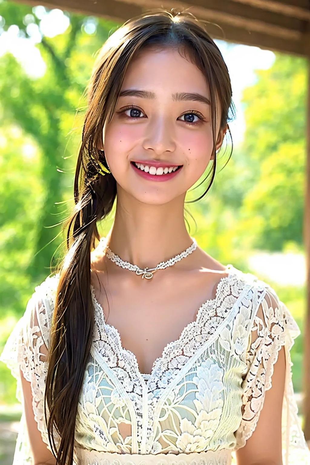 a girl in a garden celebrating summer, beautiful detailed eyes,beautiful detailed lips,extremely detailed eyes and face,longeyelashes,young woman in a colorful floral dress, holding a bouquet of flowers, smiling happily, sun shining through the trees, lush green foliage, warm summer day, (best quality,4k,8k,highres,masterpiece:1.2),ultra-detailed,(realistic,photorealistic,photo-realistic:1.37),vibrant colors,natural lighting,portrait,summer landscape