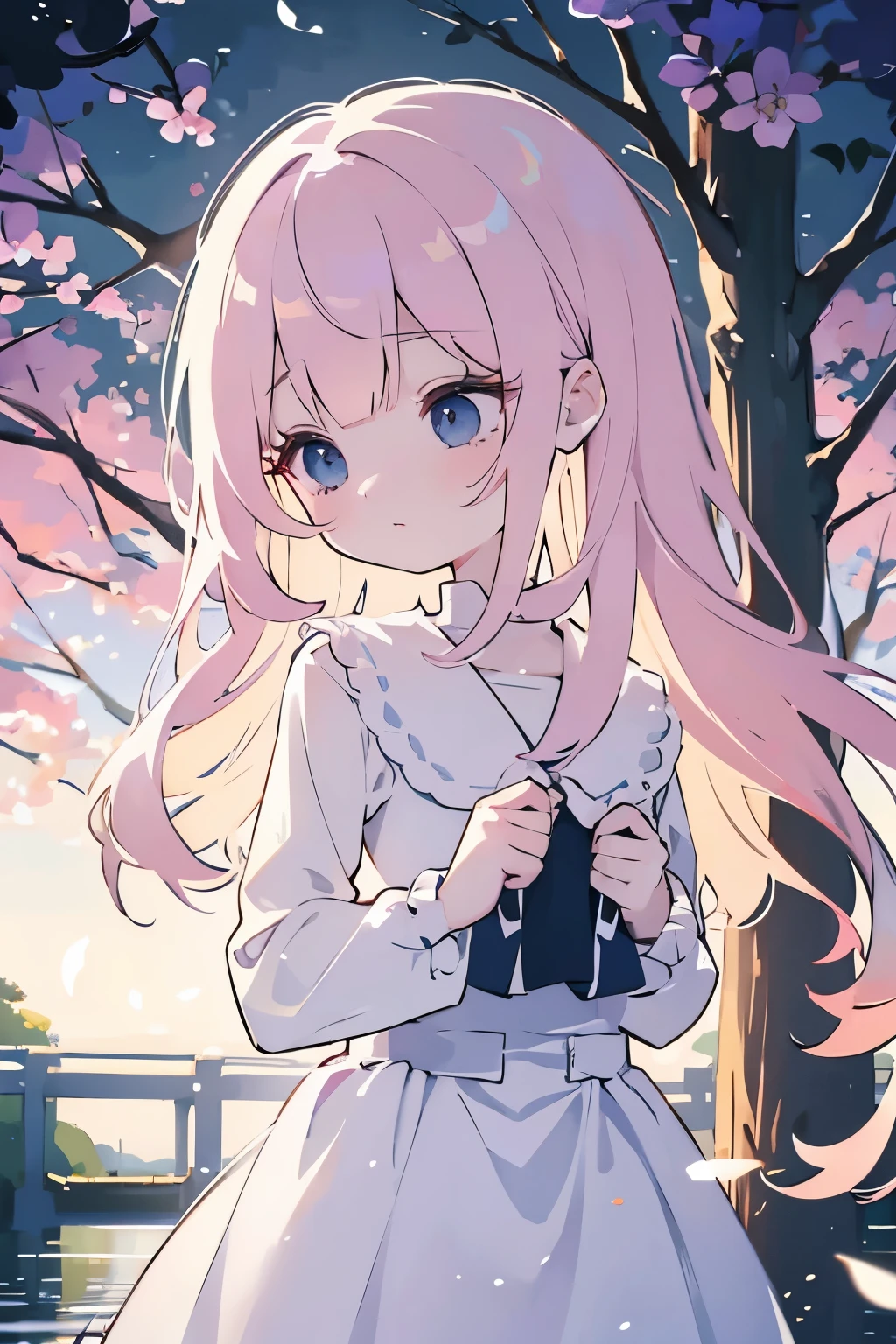 Chibi Girl Doll、bank、river、bridge、Enjoying stretching、Training wear、Very detailed、Ultra-realistic、Photorealistic、8K、Hyperrealistic、masterpiece、Beautiful detailed eyes、Beautiful detailed lips、Very detailedな顔、Long eyelashes、Beautiful young girl、Calm expression、Warm colors、Beautiful lighting、Cinematic、Intricate details、Bright colors、natural environment、Lush vegetation、Soft Focus、Depth of written boundary