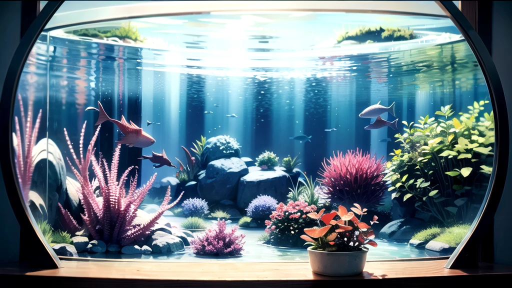 Aquarium view and girl