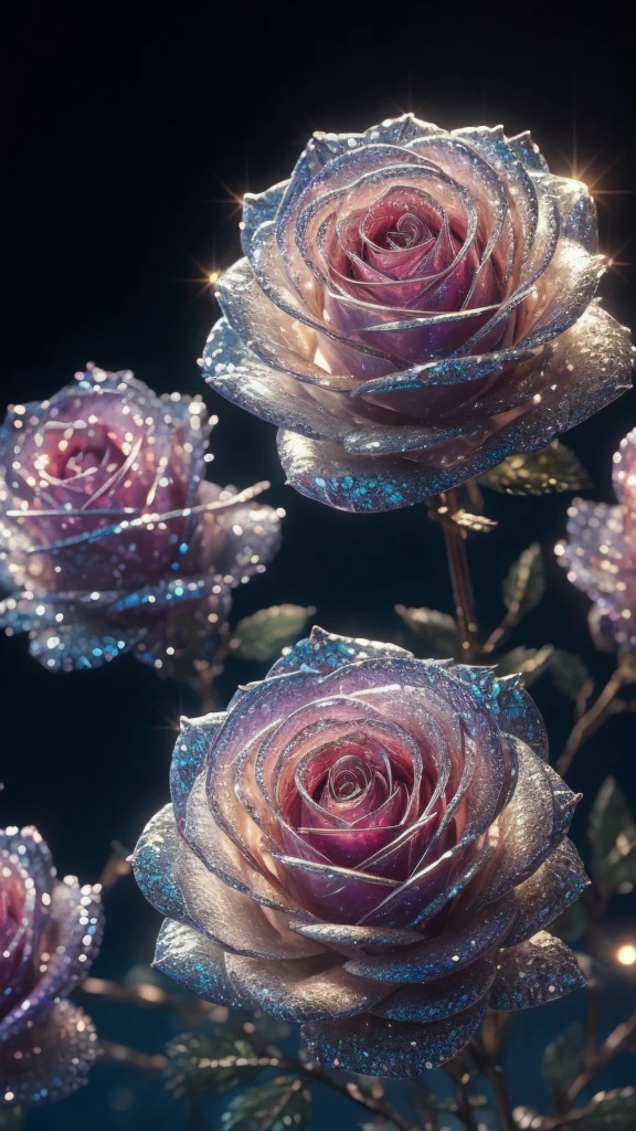 Crystal rose， fanciful, galaxias, cleanness, glittery, glittery, Splendor, Colorful, Amazing photography, dramatic  lighting, photo-realism, ultra - detailed, 4K, depth of fields, A high resolution