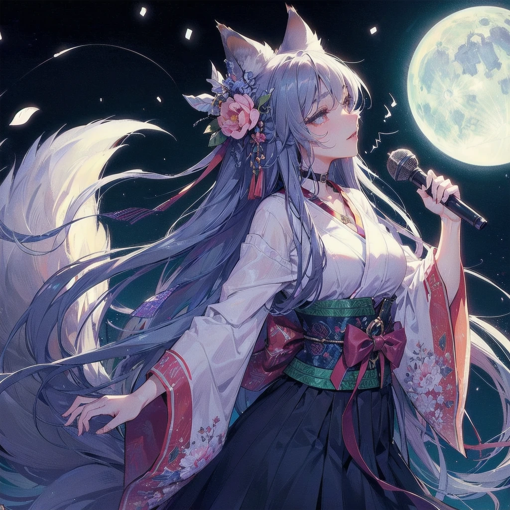  masterpiece, (textured skin), best quality, gorgeous beautiful girl, (a female wolf ears,wolf tail), detailed clothes,large breasts,narrow waist,, (beautiful face), cinematic lighting, (at night ),