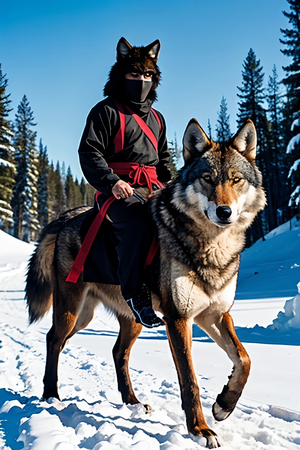 Create me a wolf with a ninja outfit