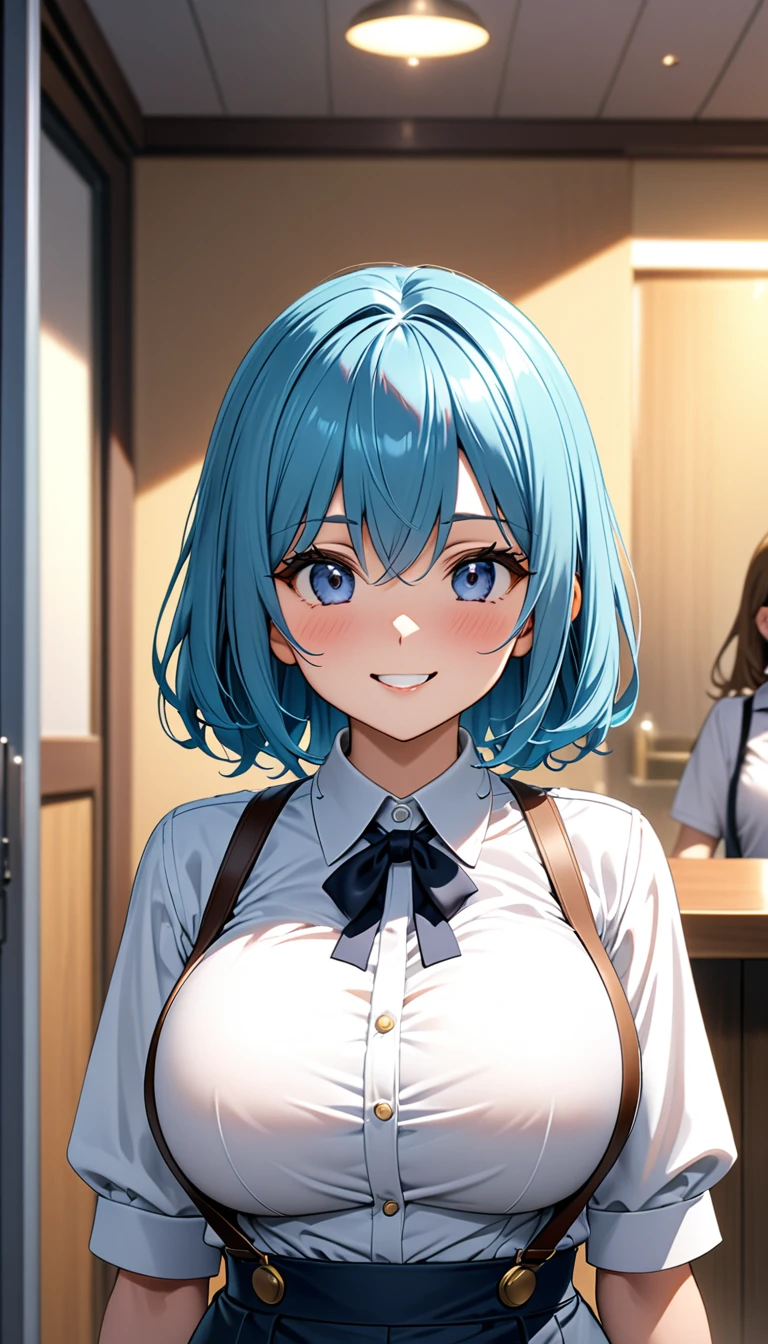 (Masterpiece、Highest quality、Very detailed、4K)、One Woman、、Big Breasts、suspenders、stand、((Confident々))、smile