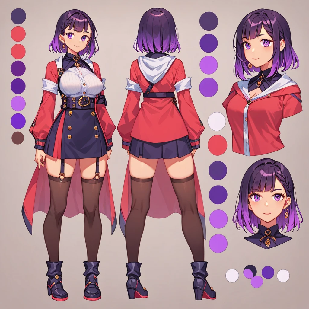 score_9, score_8_up, score_7_up, score_6_up, score_5_up, score_4_up, BREAK source_anime, 1girl, Gradient hair, Purple aura, plum, Creative design, full body, Reference sheet, Character sheet