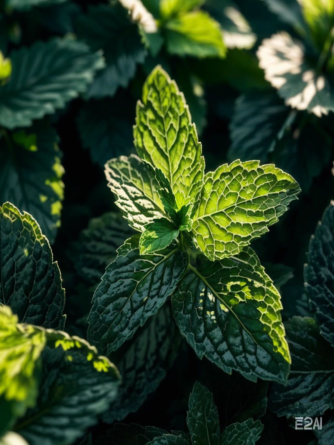 Close-up of a green leaf plant，A few leaves, Mint leaves, Shot with Nikon Z9, Shot with Canon EOS R 6, Shot with Canon EOS R 5, Shot with Canon EOS R5, shot with Sony A 7 III, Shot with Sony Alpha 1 camera, Shot with Sony Alpha 9, Shot with Canon EOA 6 D Mark II