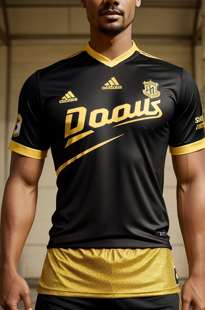 Design a jersey for a soccer club named Royal Union in black and gold colour