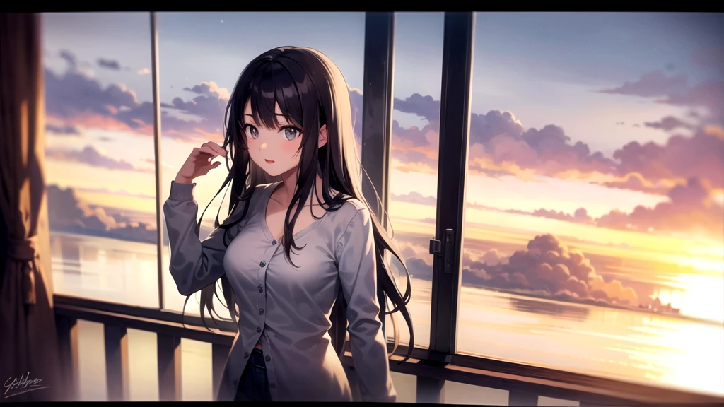 Girl looking at the view from a hotel room