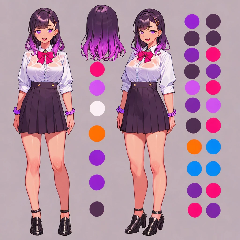 score_9, score_8_up, score_7_up, score_6_up, score_5_up, score_4_up, BREAK source_anime, 1girl, Gradient hair, Purple aura, plum, Creative design, full body, Reference sheet, Character sheet, 2015