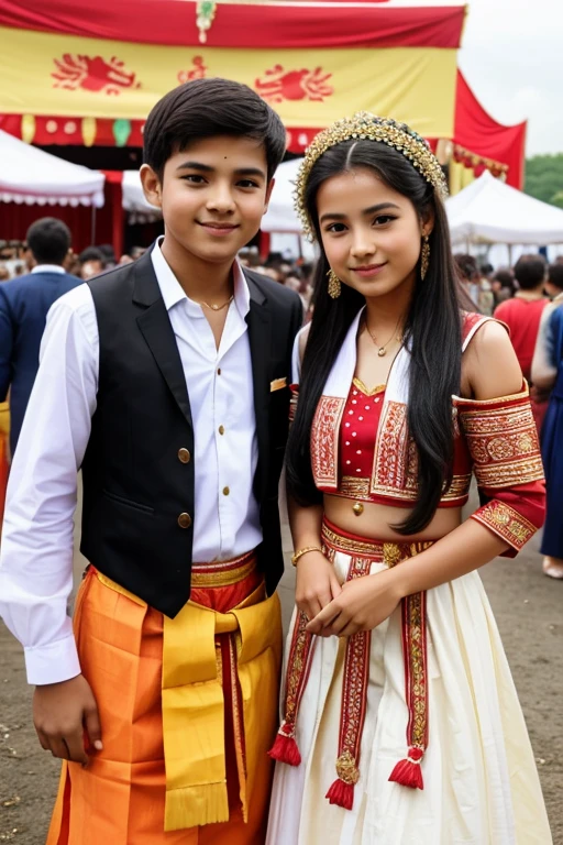 A couple girl and boy in traditional dress in festival