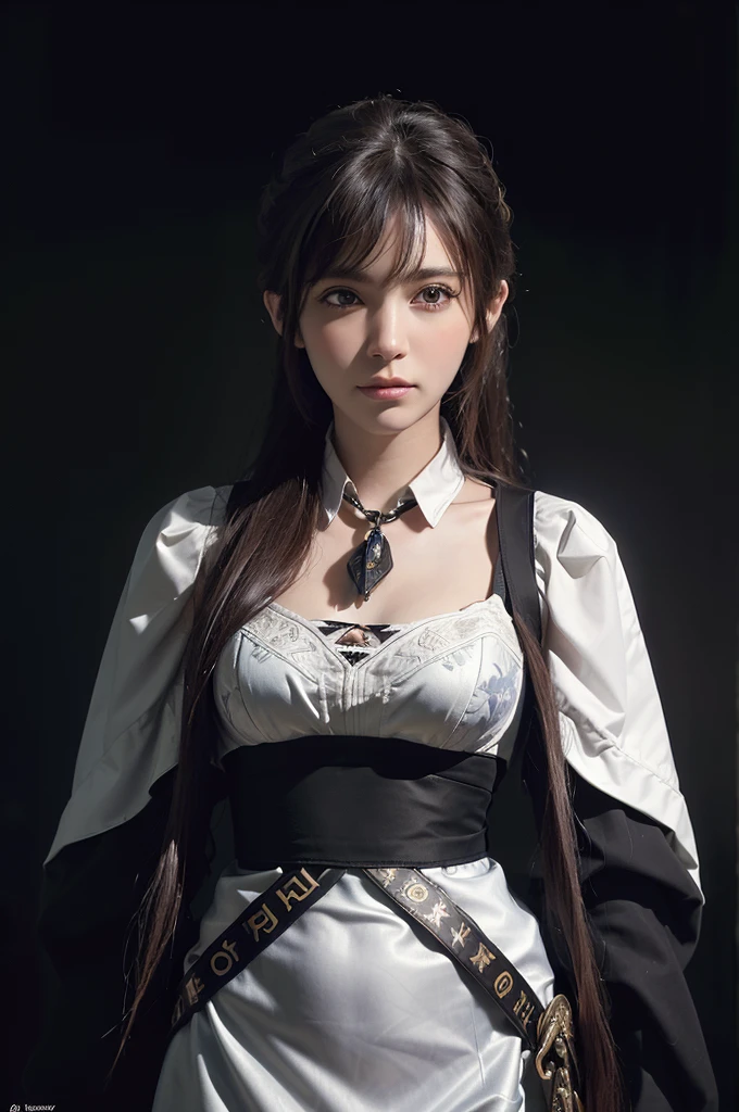 (front focus),(in the dark:1.6),
Hyperrealist portrait of female by david hockney and alphonse mucha,fantasy art, photo realistic, dynamic lighting, artstation, poster, volumetric lighting, very detailed faces, 4 k, award winning,, 1girl, in the dark, deep shadow, low key,cowboy shot,(official clothing:1.4) ,long hair,white hair,