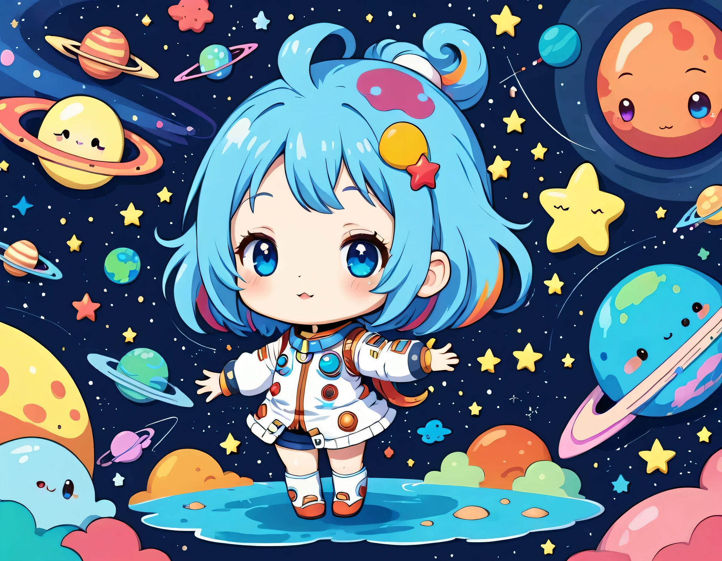 Mika Pikazo style、Kawaii Design, The most beautiful girl of all time、chibi, (((Cute and colorful amoeba))), (((Space Exploration)))