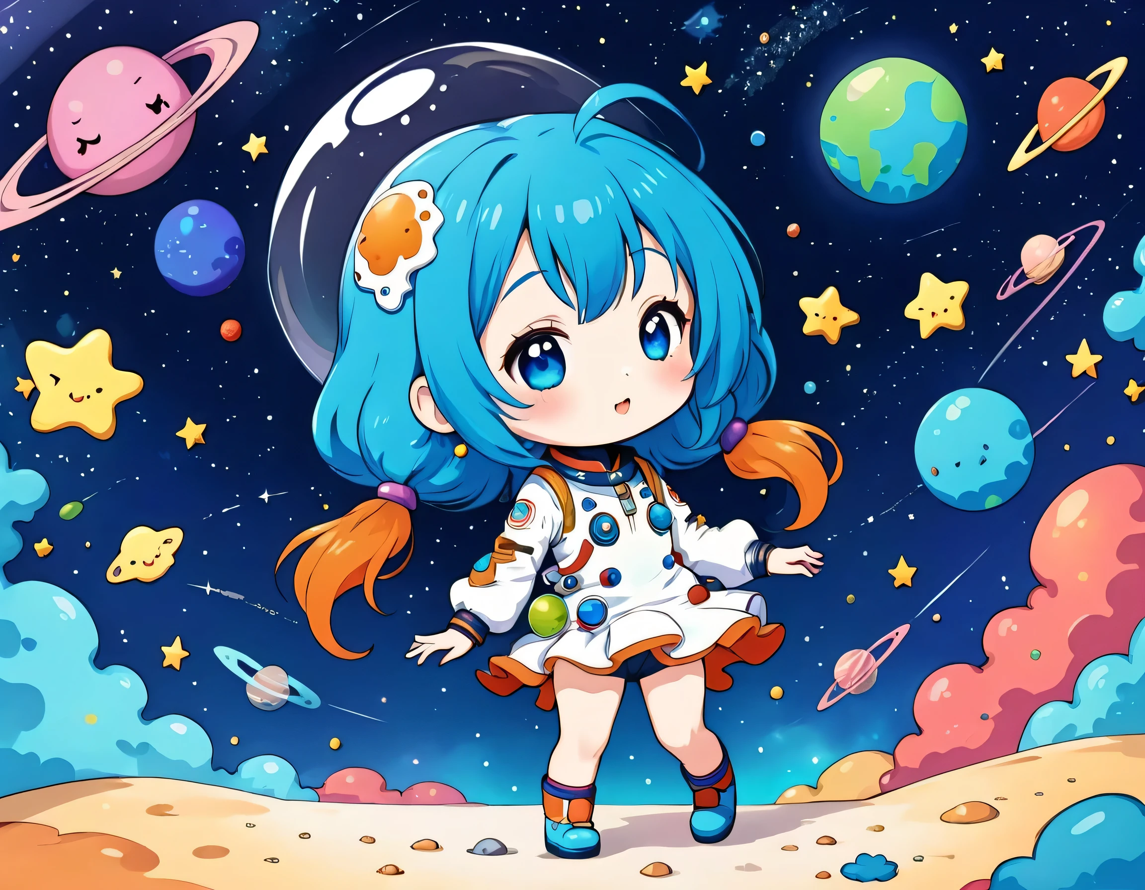 Mika Pikazo style、Kawaii Design, The most beautiful girl of all time、chibi, (((Cute and colorful amoeba))), (((Space Exploration)))
