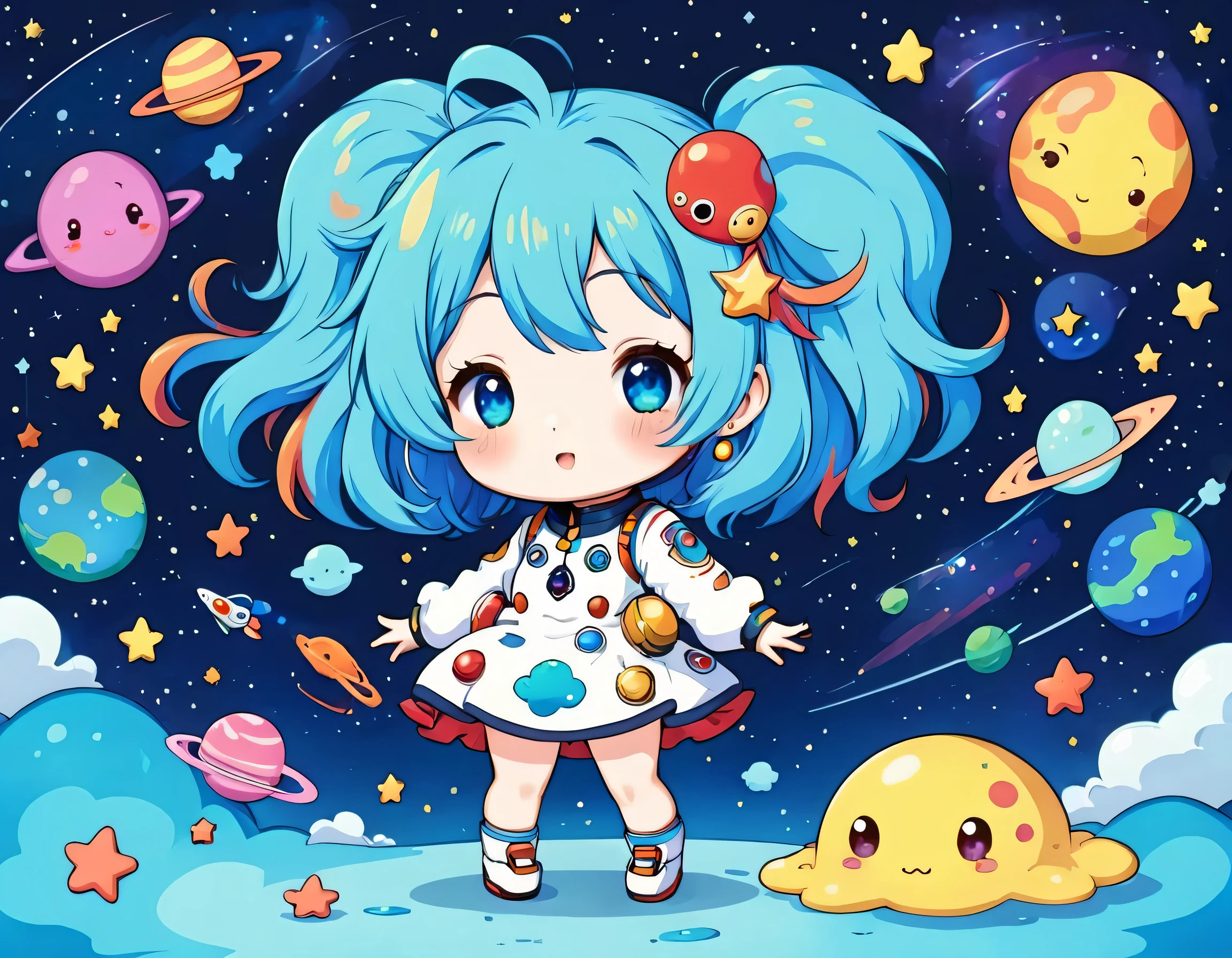Mika Pikazo style、Kawaii Design, The most beautiful girl of all time、chibi, (((Cute and colorful amoeba))), (((Space Exploration)))