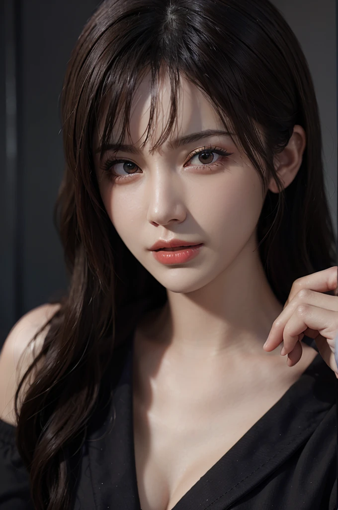 Fantasy art, photorealism, dynamic lighting, artstation, poster, volumetric lighting, very detailed faces, (official uniform: 1.4), long hair, sweater, delicate collarbone, bare shoulders, full breasts