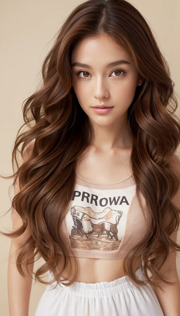 high resolution、Transparency、Woman in Brown Hair、Curly Hair、デニムのショートパンツと白いtシャツを着てベッドに寝て笑っている