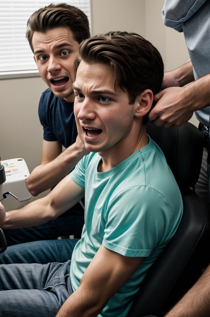 Illustrate the moment Evan receives his first hormone injection, capturing the mix of fear and exhilaration in his expression as his journey begins.