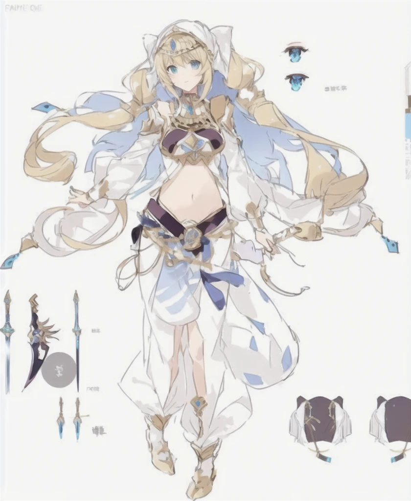 Anime character design of a woman with a sword and armor,  Anime Goddess, Egyptian assassin&#39;s clothes, Holding two swords, Clear clothing design, keqing from Genshin Impact, Adaptable personality, Anime character design, Beautiful full body concept art