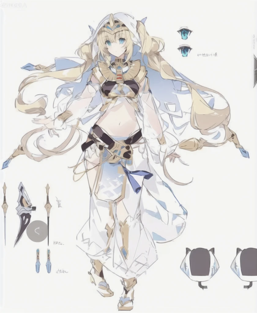 Anime character design of a woman with a sword and armor, Anime Goddess, Egyptian assassin's clothes, Holding two swords, Clear clothing design, keqing from Genshin Impact, Adaptable personality, Anime character design, Beautiful full body concept art