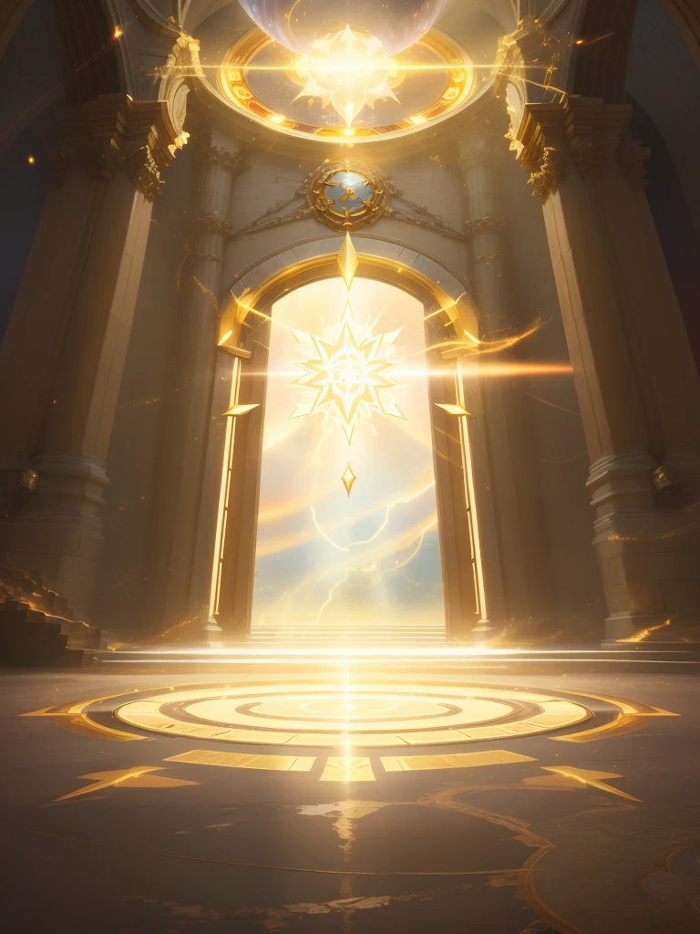 The Gate of Time and Space,a warm color palette,Concise composition,The Gate of Time,avas,Golden light,emissive,The Gate of Time,Golden domed doors,Radiates the golden glow of the sun,Romanesque round gold columns,The moment the door opens,Resplendent,Surrounded by round clocks,sway,Still magical,Super eralism,hyper HD,octaneratingrendering,cinmatic lighting,by Pixar,3D,4K,High quality --S 750 --ar 9:16 --Niji 5 Concept Art Magical Highlights, gold ethereal light, light kingdom backdrop, official overwatch game art, stunning arcanum backdrop, radiating golden light, cathedral background, portal to the ethereal realm, holy fire spell art, blizzard concept art, blizzard game concept art, overwatch splash art, opening a shining portal