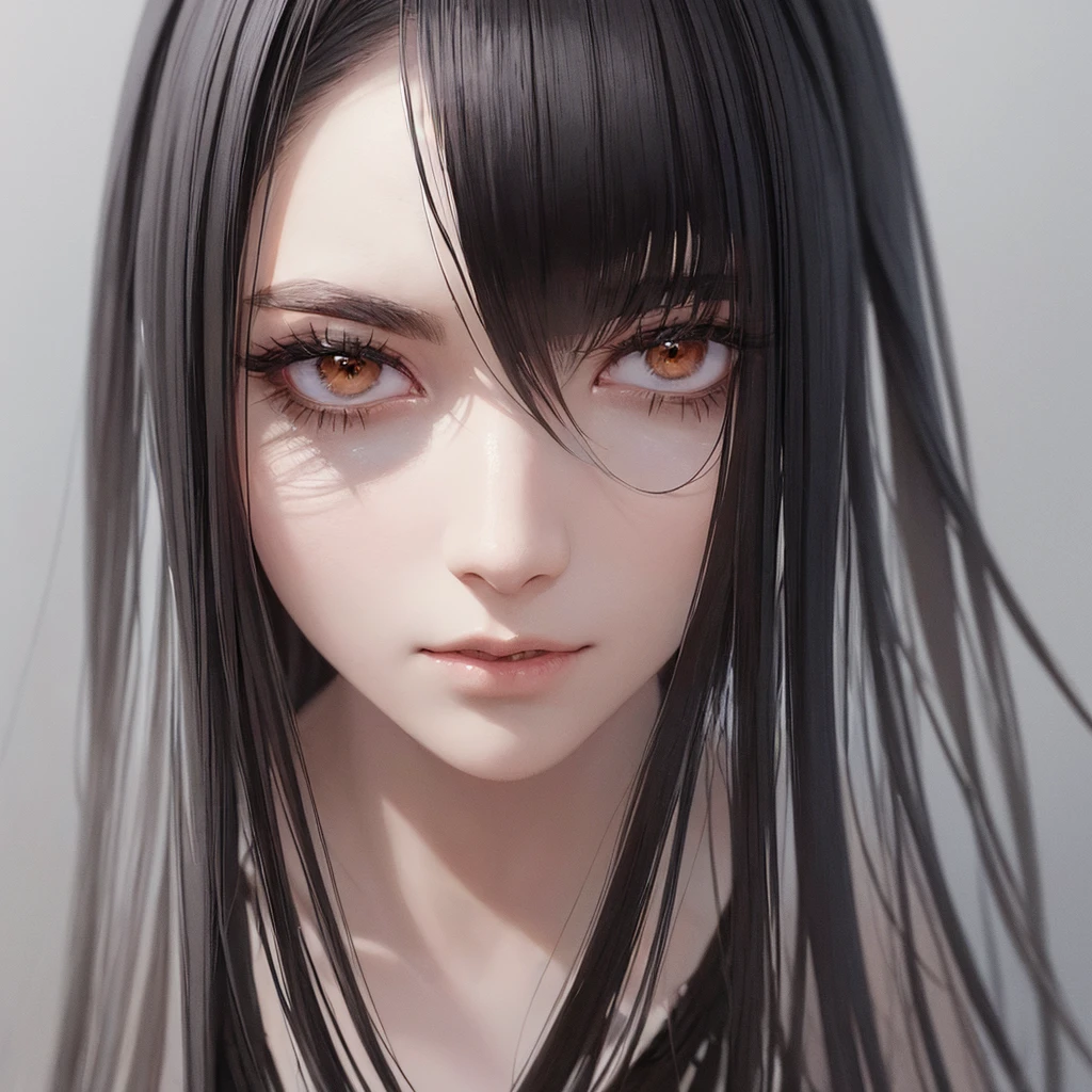Male, 20 years old, black colored wolfcut hair with silver mullet, face from the side