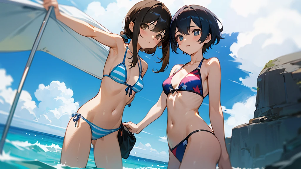 fine、tomboy、bikini、Swimwear、2 girls