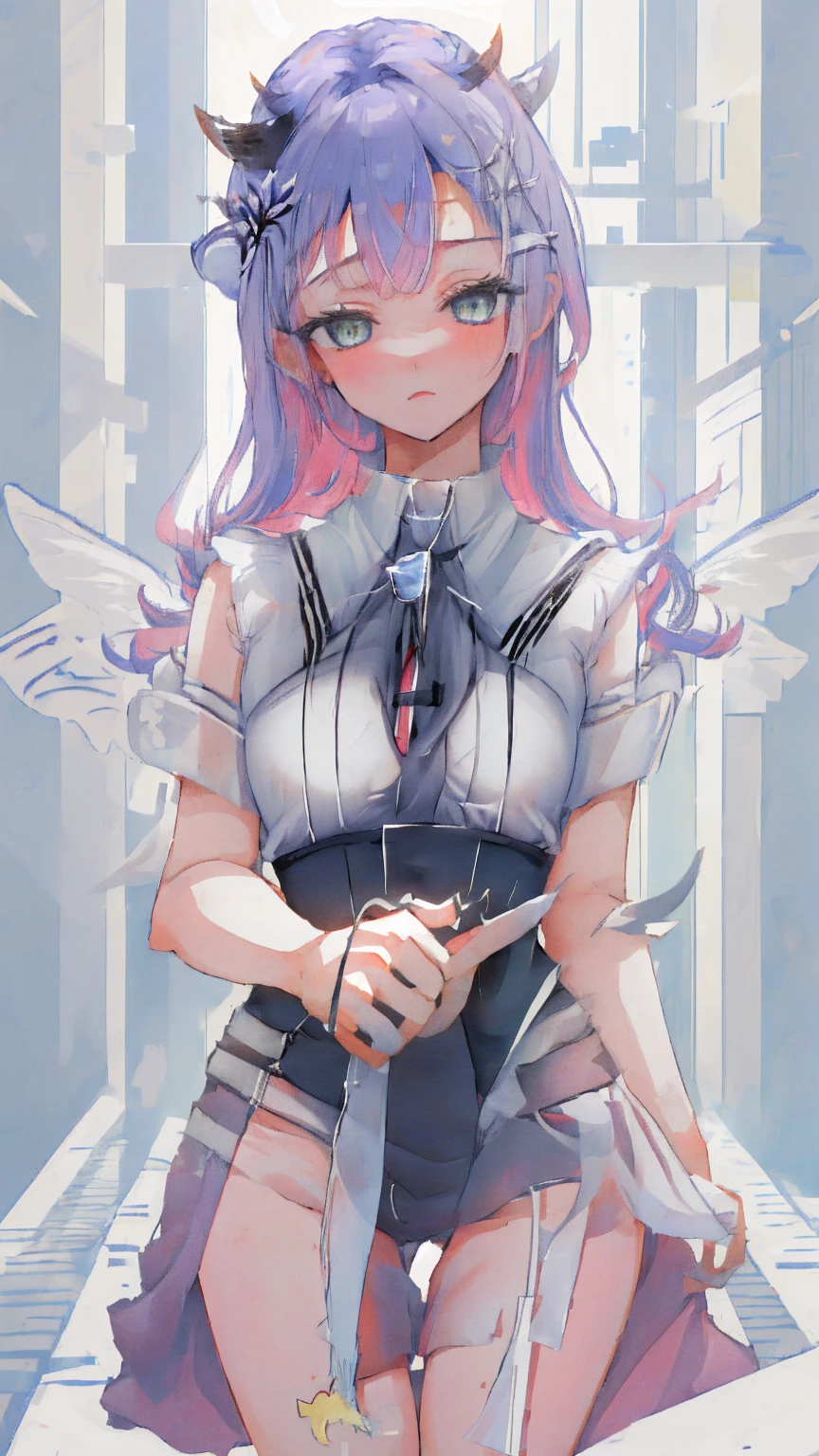 masterpiece, best quality, large breasts, blue eyes, forehead bangs, blue hair, long hair, embarrassed, with angelic wings, (angelic halos:1.2), in a heavenly paradise. flowing white gowns with golden accents and delicate, multiple girls, (1boy:1.2), (pov:1.2), (sex:1.2), (3girls:1.2), (cowgirl position:1.3), (girl on top:1.2), (straddling:1.2), (nsfw:1.2)