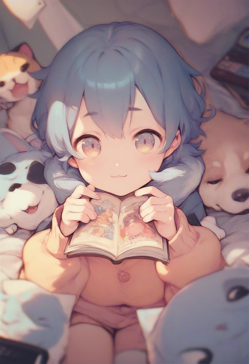 score_9, score_8_up, score_7_up, score_6_up, score_5_up, score_4_up, dog, cat and girl playing together, cute picture book-like illustration style, pastel and vivid color effect