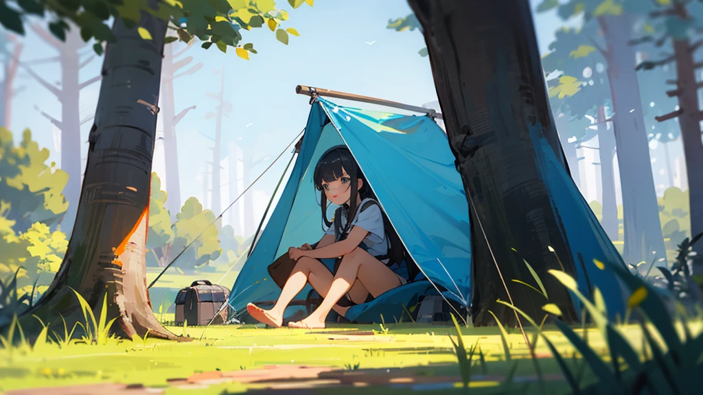 Beautiful girl enjoying camping
