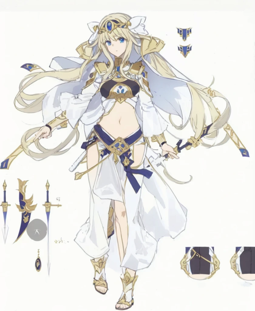 Anime character design of a woman with a sword and armor,  Anime Goddess, Egyptian assassin&#39;s clothes, Holding two swords, Clear clothing design, keqing from t, Adaptable personality, Anime character design,Exotic dancers