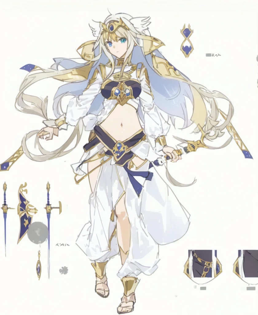 Anime character design of a woman with a sword and armor, Anime Goddess, Egyptian assassin's clothes, Holding two swords, Clear clothing design, keqing from t, Adaptable personality, Anime character design,Exotic dancers
