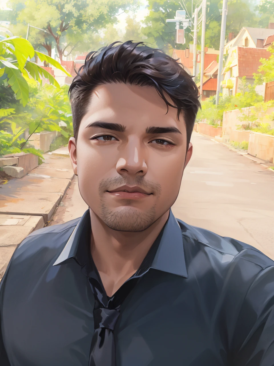 (absurdres, highres, ultra detailed, realistic, ), 1 male, solo, adult, mature, tall muscular guy, broad shoulders, handsome, very short hair, black hair, brown eyes, angular jaw, thick neck, thick eyebrows, night, dark, the night view of the city background, formal suit, necktie, upper body
