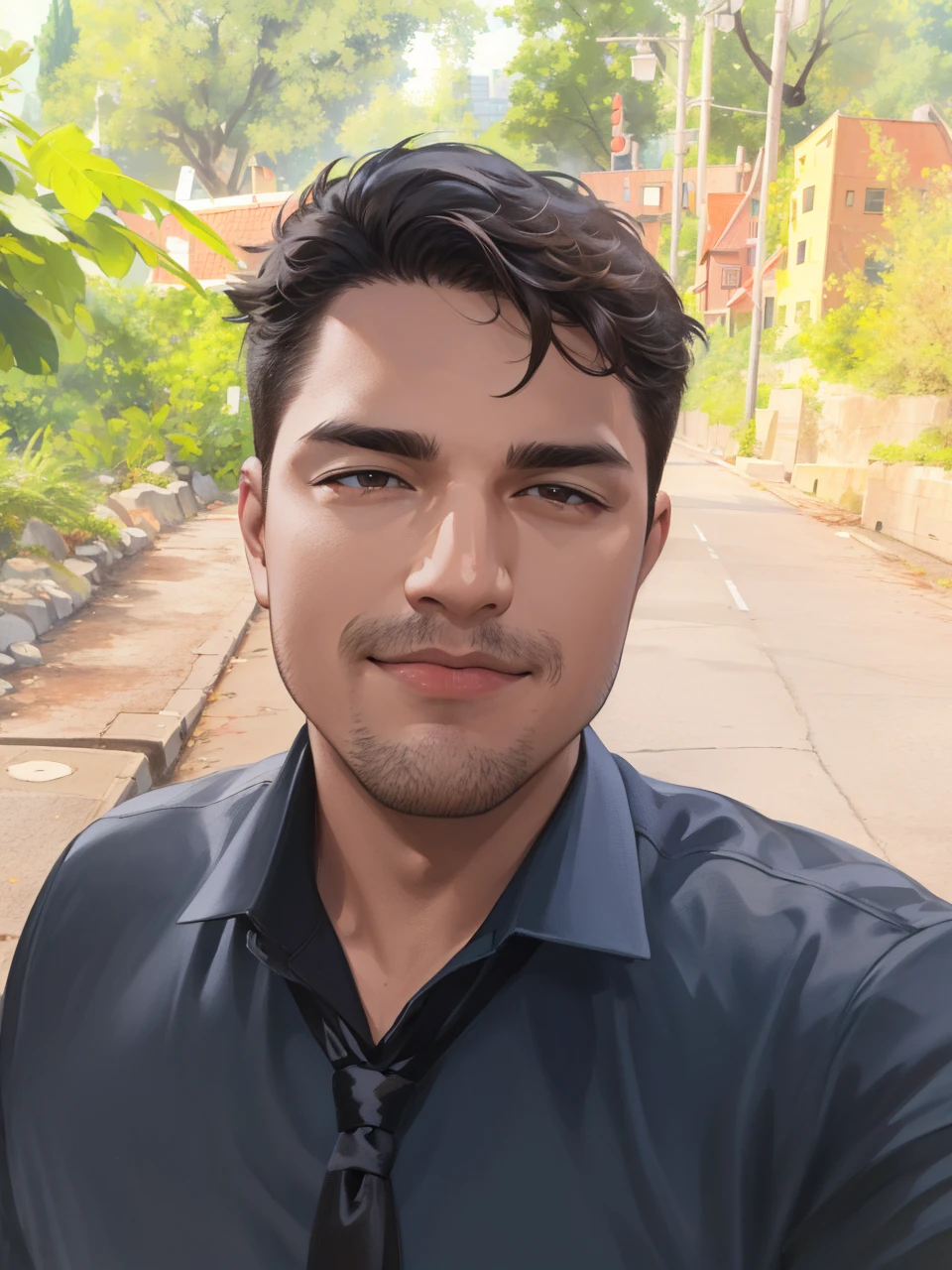 (absurdres, highres, ultra detailed, realistic, ), 1 male, solo, adult, mature, tall muscular guy, broad shoulders, handsome, very short hair, black hair, brown eyes, angular jaw, thick neck, thick eyebrows, night, dark, the night view of the city background, formal suit, necktie, upper body