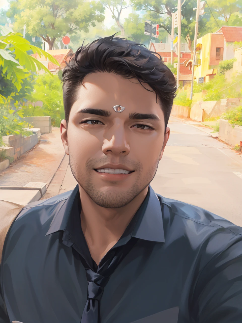 (absurdres, highres, ultra detailed, realistic, ), 1 male, solo, adult, mature, tall muscular guy, broad shoulders, handsome, very short hair, black hair, brown eyes, angular jaw, thick neck, thick eyebrows, night, dark, the night view of the city background, formal suit, necktie, upper body