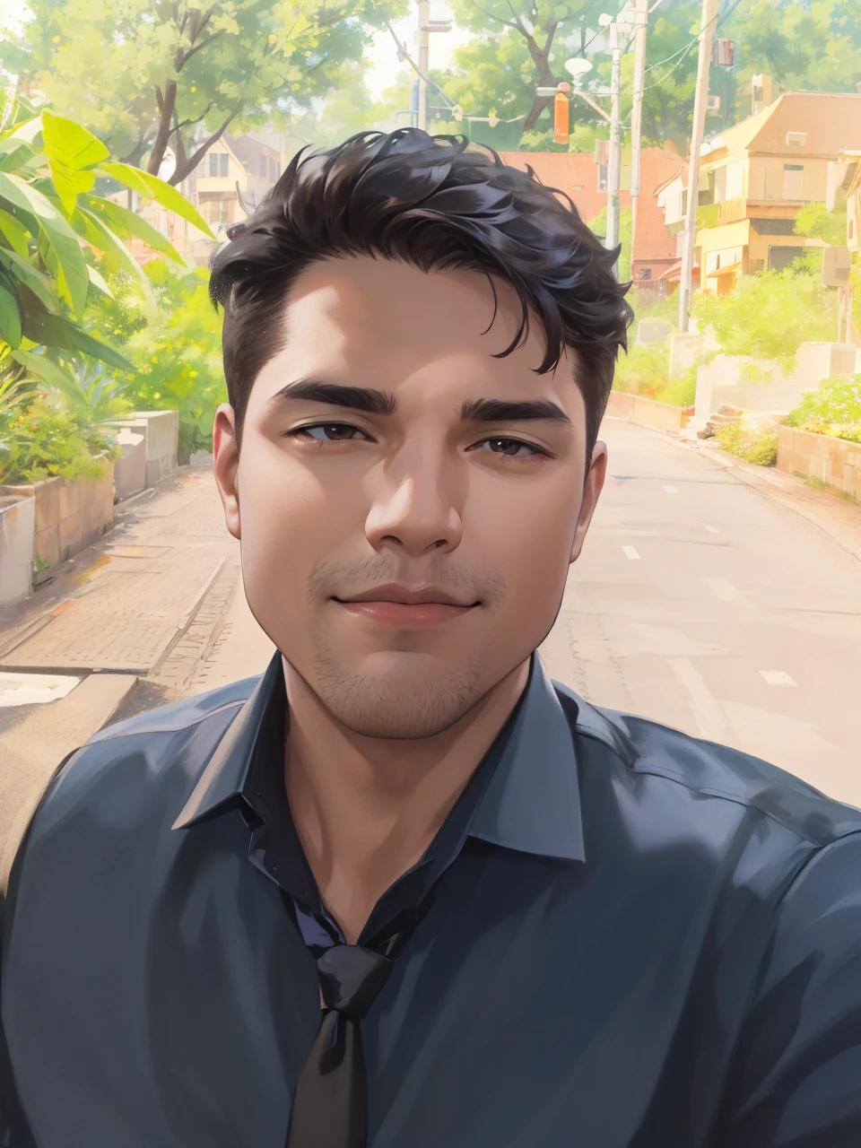 (absurdres, highres, ultra detailed, realistic, ), 1 male, solo, adult, mature, tall muscular guy, broad shoulders, handsome, very short hair, black hair, brown eyes, angular jaw, thick neck, thick eyebrows, night, dark, the night view of the city background, formal suit, necktie, upper body
