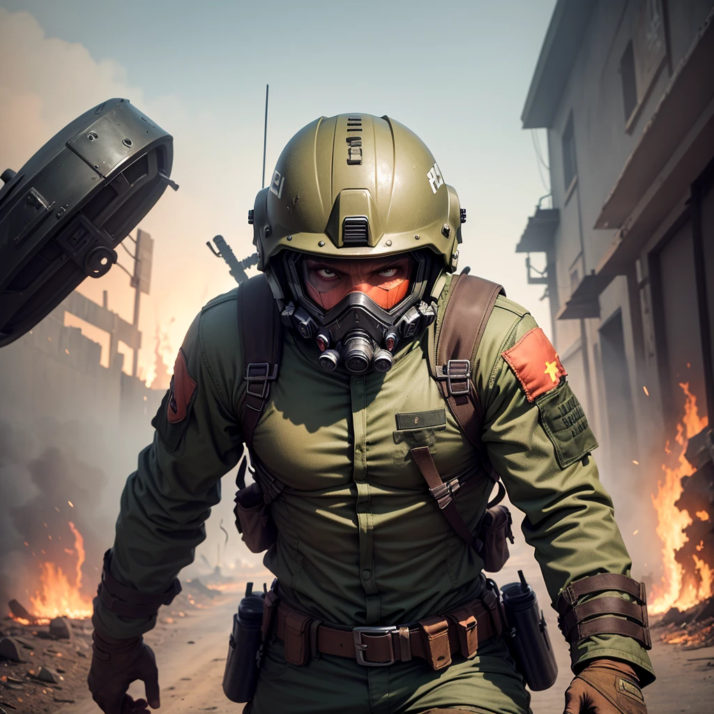 soldier fleeing from zombies, On the helmet it is written "diF", On the chest is written "WildFire"
