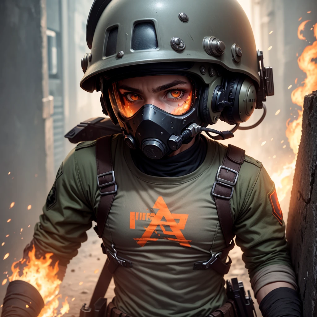 soldier fleeing from zombies, On the helmet it is written "diF", On the chest is written "WildFire"