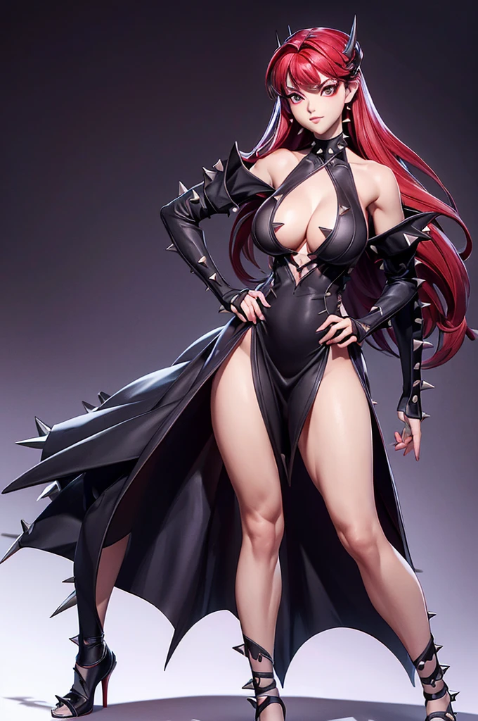 Scarlet Castlevania, (Scarlet Castlevania), tenebrosa, standing alone, ray tracing, 3D style, 3dmm, ((3 poses per photo)), ((3 poses in each photo)), fully body,(from front view),(Rear view), (view on the left), blackstockings, Tear at the waist,(((3 poses per photo))),((symetry)) ,((ultra realistic skin)),(minimalist details),((large ?????????? with v-cuts)),(((dress with spikes))),(((slits between the legs))),(((well-defined groin))),(drawn curve),(((necklines))),(((thick and beautiful legs))),(((big ???????))),((large neckline over the ???????))