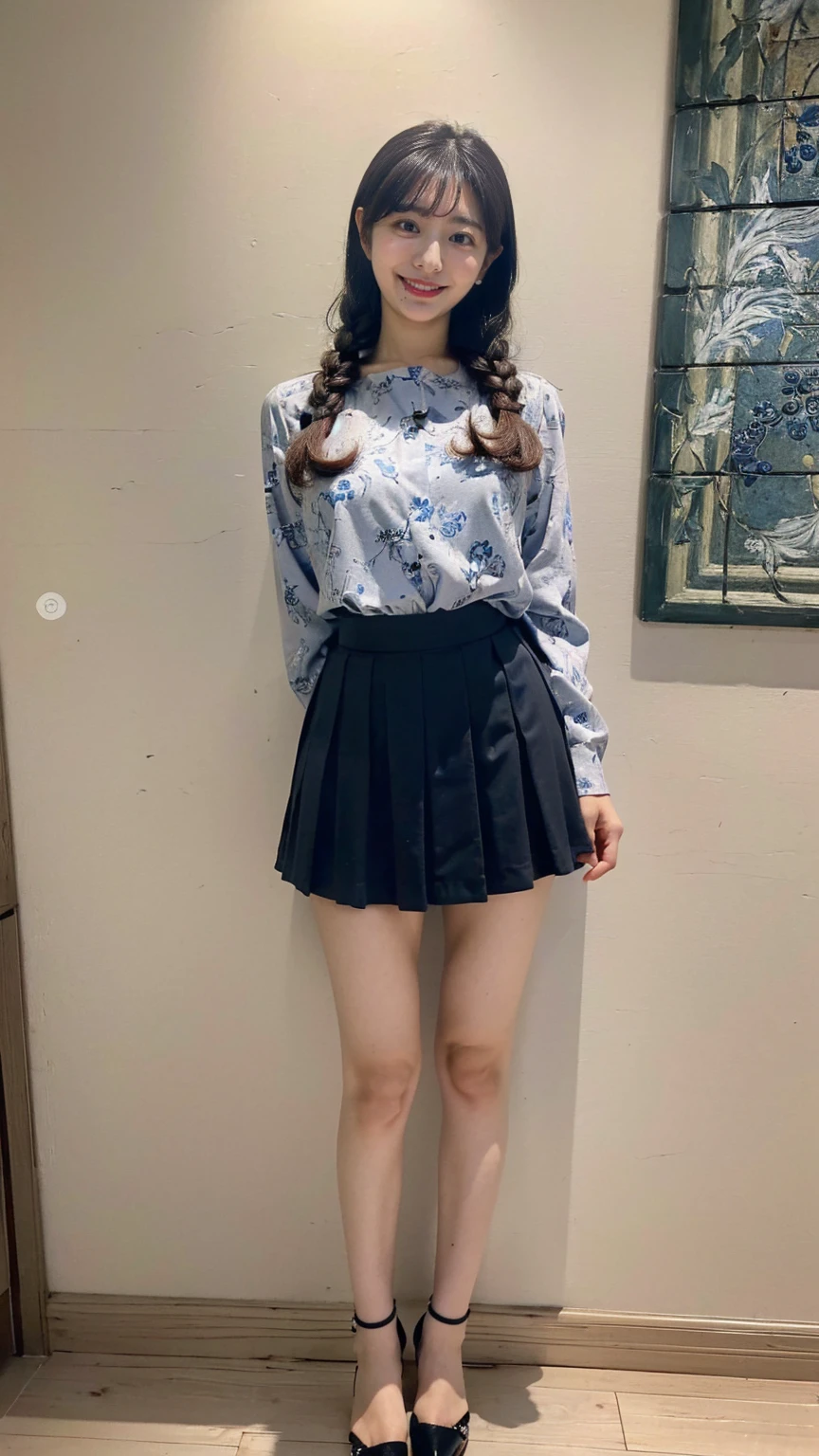 (8K、RAW Photos、Highest quality、masterpiece:1.2)、(Realistic、Realistic)、1 girl、((Popular clothing:1.5、With pubic hair、Large Breasts、Full body from the front、Standing with hands behind back、))、Lots of eyelashes、Glowing eyelids、skeletally correct、smile、This photo will awaken boys to sex