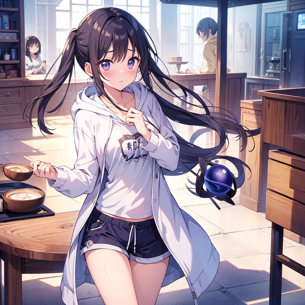 (masterpiece)、(Highest quality)、(magic circle)、(woman)、(Expression of shame)、Life、Private Server、hoodie、Shorts、Disheveled clothes、Open clothes、chest、Gloss、Shadow