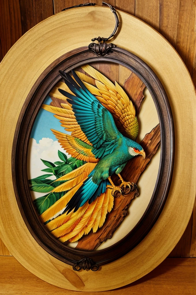 Phoenix bird logo realistic in circular frame