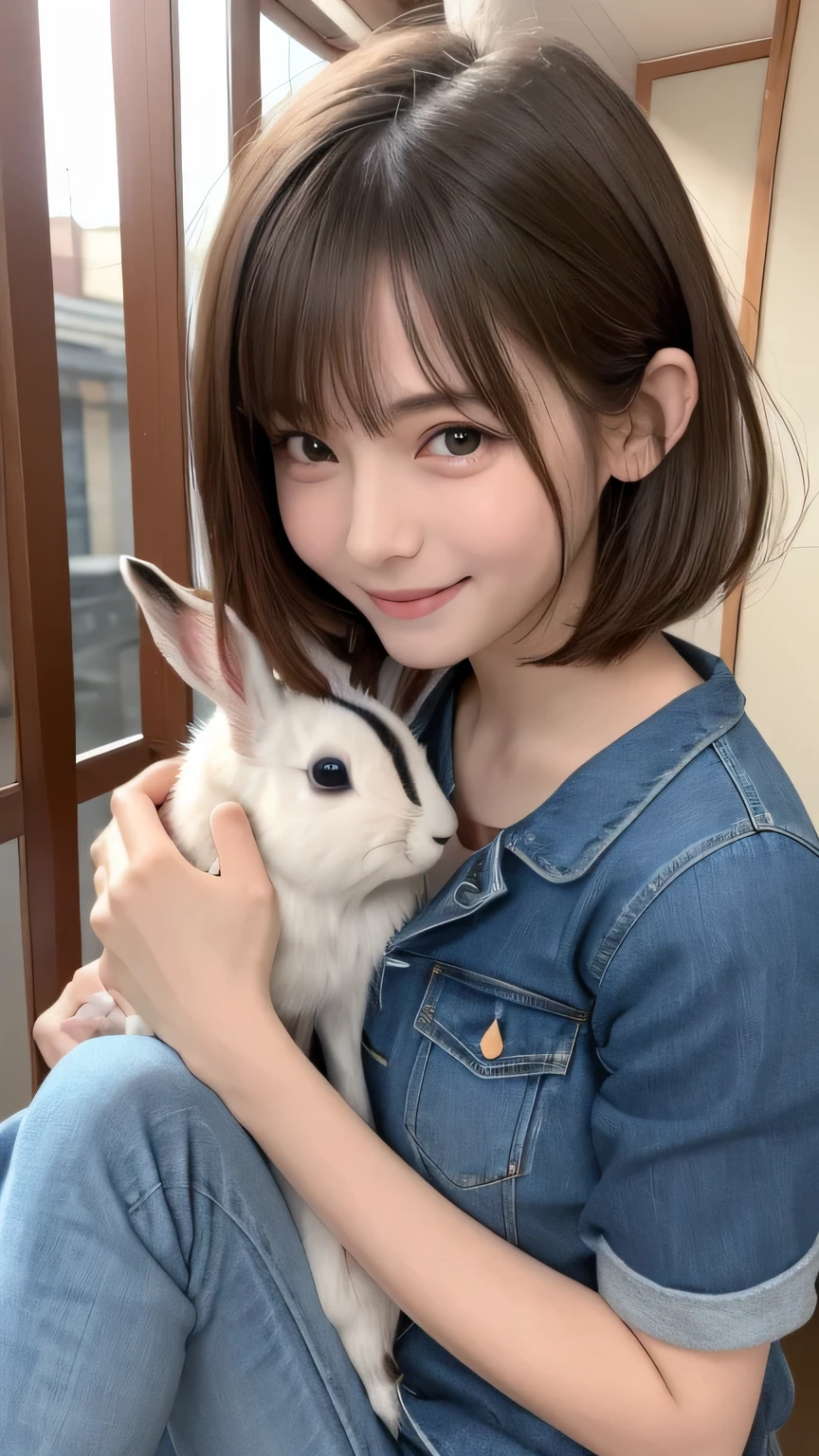 closeup shot , Best picture quality (8K, high resolution, Masterpiece: 1.2), super detailed, 215 Short Hair, -yeld wo,
situation: At the interaction corner、Scenes of interacting with small animals such as goats and rabbits。
clothing: カジュアルなclothing(jeans、T-Shirts、sneakers)。
angle:
Close-up: Hands gently stroking animals、Showing animals' facial expressions in detail。
Emotional moment: The moment when an animal eats food from your hand、Capturing the smiles of people enjoying interacting with each other。
, Close-up of face
, random cute pose ,big eyes ,Puffy eyes , Heart Pupil, blush , huge shy smile , salute