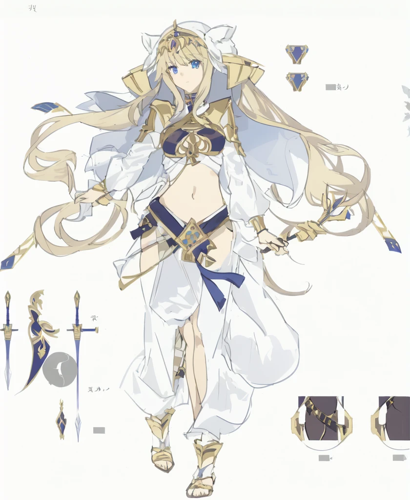 Anime character design of a woman with a sword and armor, Anime Goddess, Egyptian assassin's clothes, Holding two swords, Clear clothing design, keqing from t, Adaptable personality, Anime character design,Exotic dancers