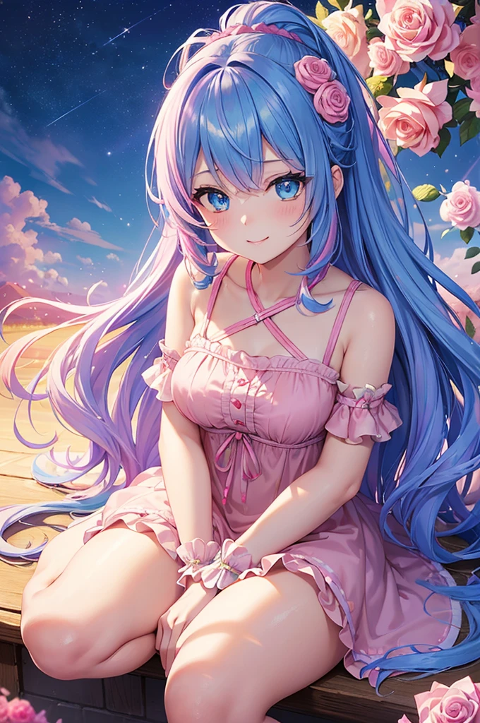 ((Highest quality, Tabletop)), ((Style - Swirl Magic):0.75)
One Girl,(((masterpiece)))、((超detailedな、Highest quality、High resolution、Cinema Lighting))、whole body、From above、whole bodyショット (1 girl)(Rainbow Hair、Colorful Hair、Half Blue、Half pink hair:1.2)(Both sides up)(Green Eyes)、eye shadow、eyeliner、Glowing Eyes、Hyper Detail Eye、Complex eyes、Beautiful Eyes、((Sparkling blue eyes))18-year-old girl、A seductive smile、detailed, Crimson Light, detailed background, Pink rose field, White sundress, Scary Clouds, Light Particles, sitting on roses,((Unusual hairstyle)),Unbelievable hairstyle