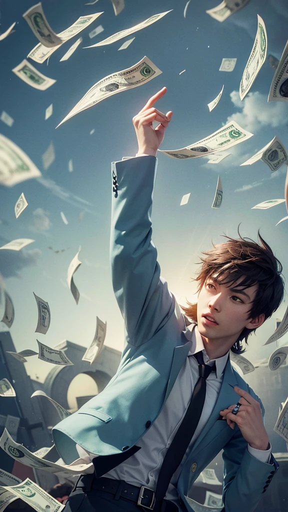 Money is falling from the sky.